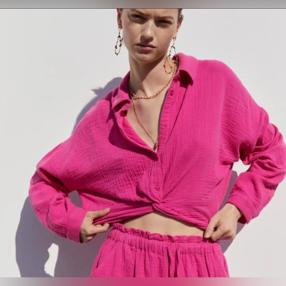 Mango Textured Cropped Shirt
